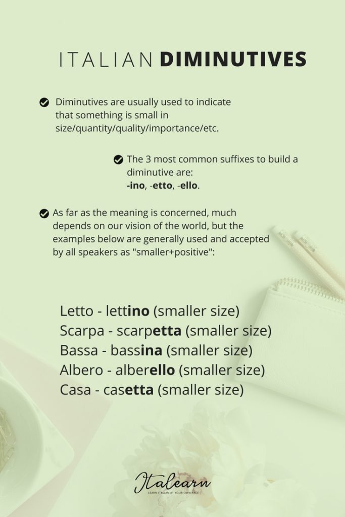 Italian diminutives - infographic - italearn.com