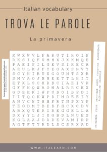 Italian vocabulary_ search words puzzle. La primavera. By Silvia Perrone | Italearn