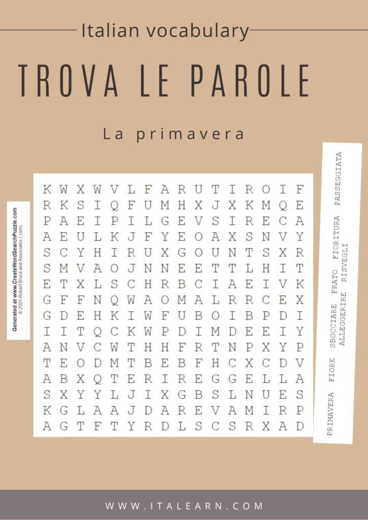 Italian vocabulary_ search words puzzle. La primavera. By Silvia Perrone | Italearn